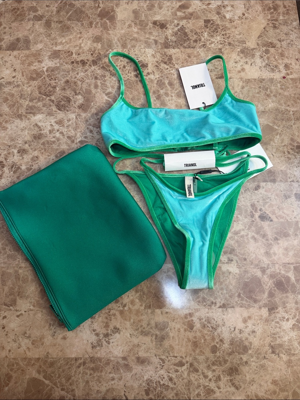 triangl swimwear Teal & Green Bikini Set with Logo Tag